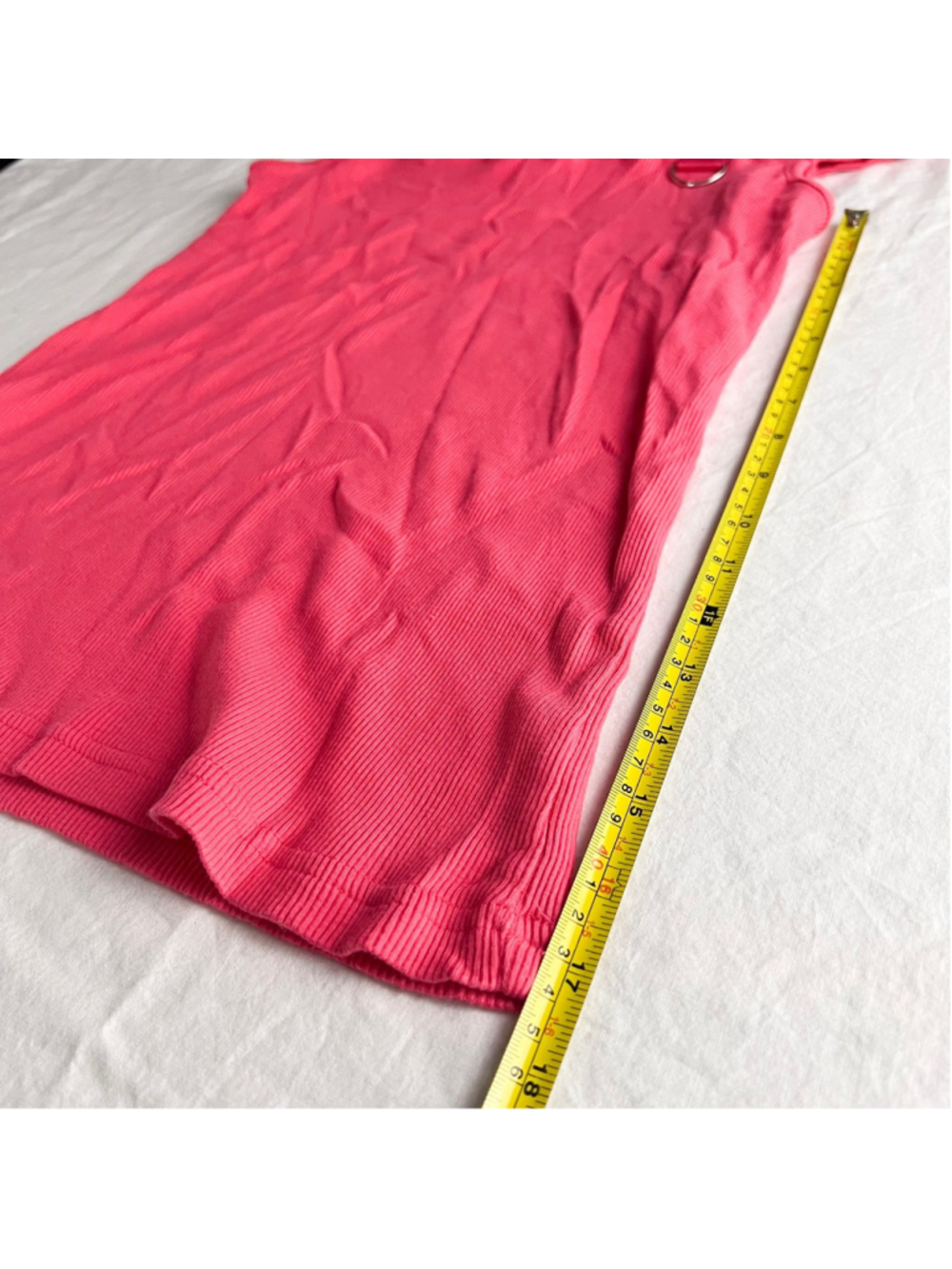 Y2K Pink Off Shoulder Ribbed Knit Top L/XL Barbiecore Coquette Cotton D Ring - Picture 5 of 7